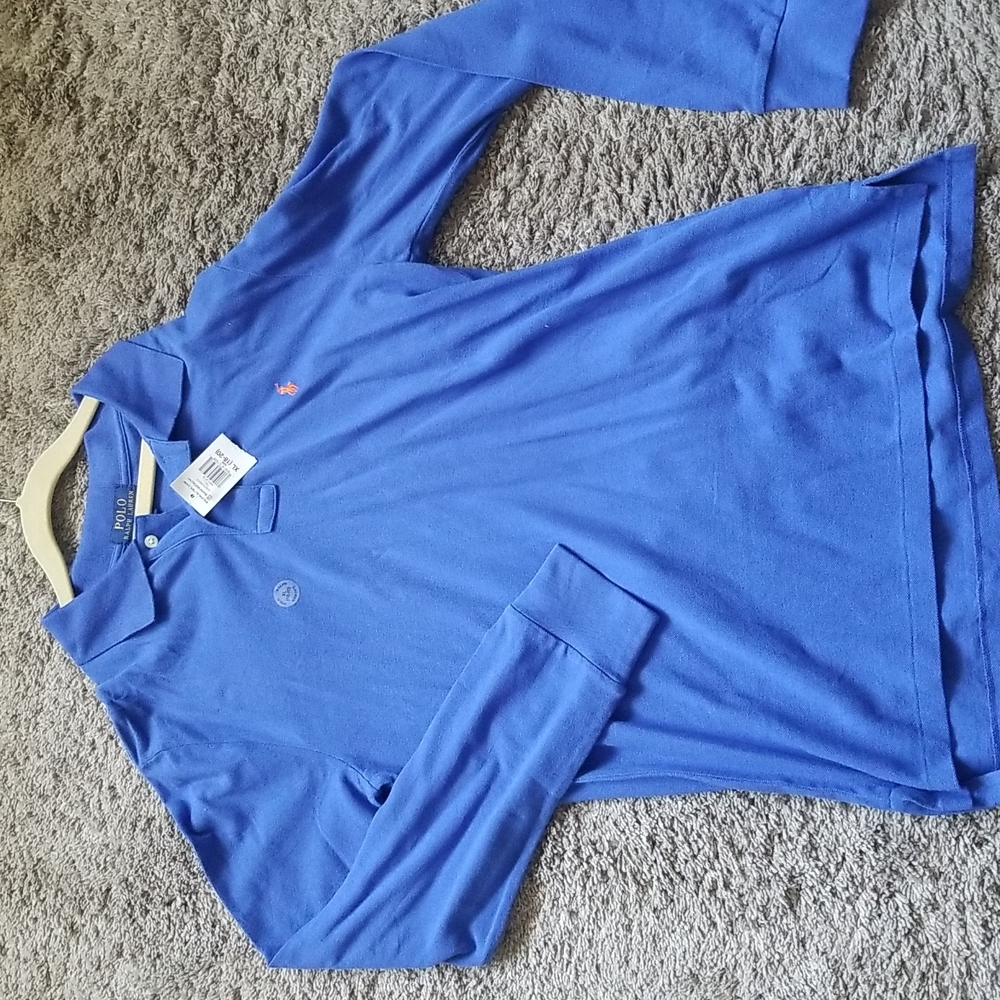 Polo Ralph Lauren Boys Barclay Blue Long Sleeved Cotton Mesh XL Polo Shirt
